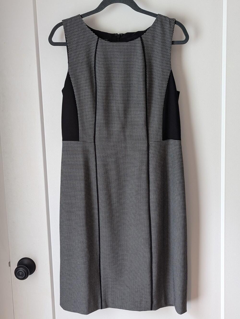 Talbots Sz12 Black Sleeveless Dress White Check Knee Length Career